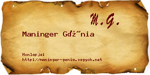 Maninger Génia névjegykártya